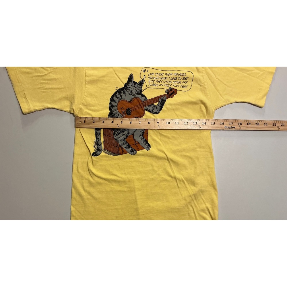 VTG‎ USA Made 80s B Kliban Cat Mousies Song Yellow Graphic Tee Youth Small USA - Picture 7 of 7